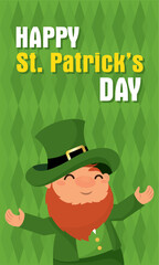 Cute traditional irish elf character Happy saint patrick day poster Vector