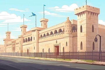 Fototapeta na wymiar Cairos walls and defenses around the Alabaster Mosque. Generative AI