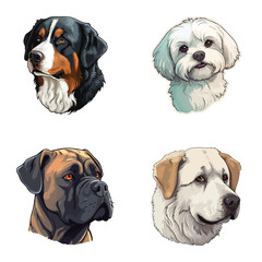 Obraz premium Dog Stickers Flat Icon Set Isolated On White Background