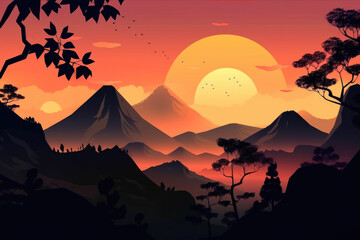 Sunset mountain nature style. Generative AI