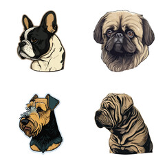 Dog Stickers Flat Icon Set Isolated On White Background