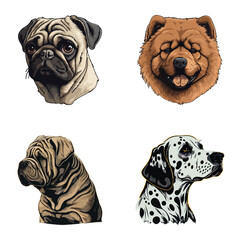 Dog Stickers Flat Icon Set Isolated On White Background