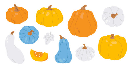 Vector illustration set of cute doodle pumpkins for digital stamp,greeting card,sticker,icon,design