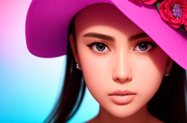 Portrait of a beautiful young woman in a summer hat. Beauty, fashion. Generative AI.