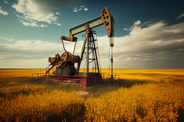 Oil rig, oil pumping station in the desert. - obrazy, fototapety, plakaty