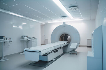 Fototapeta na wymiar Mri scanner in modern clinic, diagnostic, medical equipment, hospital interior. Generative AI