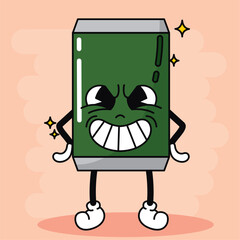 Isolated colored happy beer can traditional cartoon character Vector