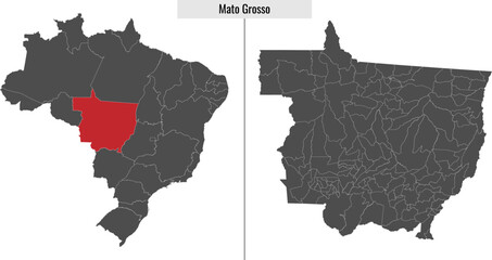 map of Mato Grosso state of Brazil - obrazy, fototapety, plakaty