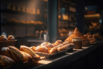 Showcase with delicious sweets. Generative AI