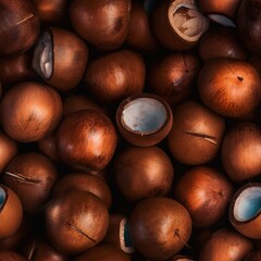 Obraz premium Seamless pattern with beautiful ripe and delicious coconuts. Tropical nuts endless texture. Organic vitamin food background. Generated with AI