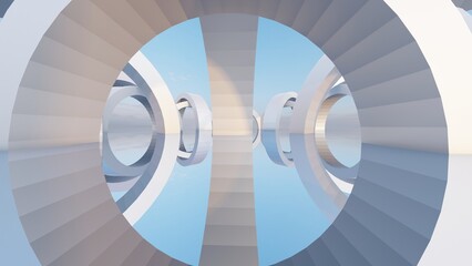 Abstract architecture background round pattern of design 3d render