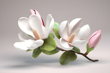 Artificial realistic magnolia over light background. Generative AI.