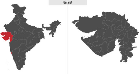 map of Gujarat state of India - obrazy, fototapety, plakaty