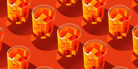 Fondo Cóctel de ron patrón isometrico, elegante ron con naranja en vaso de cristal, hecho con IA - obrazy, fototapety, plakaty