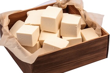 Organic Tofu in Cardboard Box: Healthy Protein for Vegan and Vegetarian Cuisine, Isolated: Generative AI