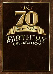 70th Birthday Celebration Invitation Brown and Gold Design Template