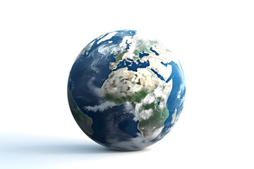 Earth globe model with shadow on white background. World environment day concept. Generative AI.