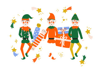 Holiday Poster tile Christmas wall art print xmas bell leaf  wall art clipart holly jolly baby card merry tree nutcracker elf snowman Santa composition