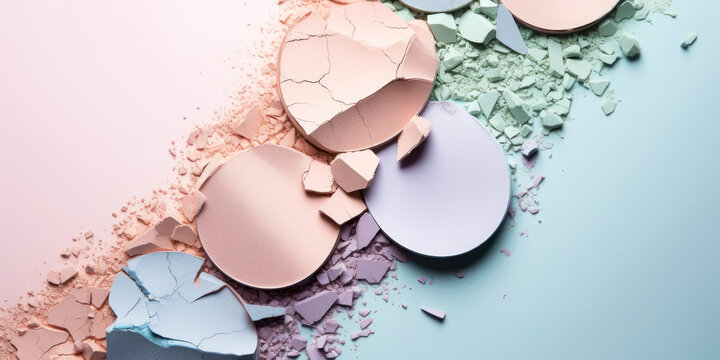 Colorful Pastel Eye Shadow, Crushed Makeup Cosmetic On Light Background. Blush And Makeup Powders. Without People. Illustration, Generative AI