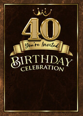 40th Birthday Celebration Invitation Brown and Gold Design Template