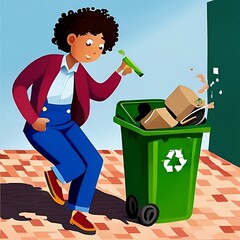 person with recycling bin