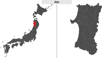 Akita map prefecture of Japan