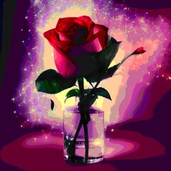 Red Rose in a Vase. Sparkling Glitter.
Created with a Generative Ai Technology