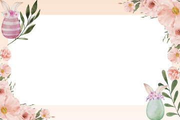 Easter egg frame with watercolor.Empty white text space.Cherry blossom flower.