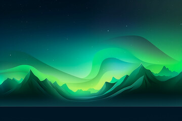 Landscape with aurora borealis in the night sky during winter in the arctic, green pink and purple hue glow, wallpaper or background banner with empty space for copy text