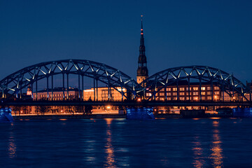 view of Old Riga across the Daugava river in the evening 3