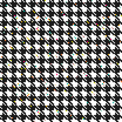 Classic black and white houndstooth pattern with colorful pixel effect
