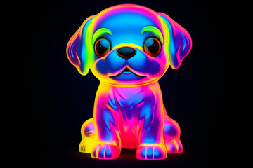 Glowing multicoloured baby puppy dog animal kawaii style