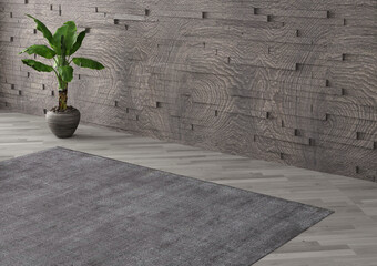 3D render Modern interiors empty room .plant vase. floor parquet. 