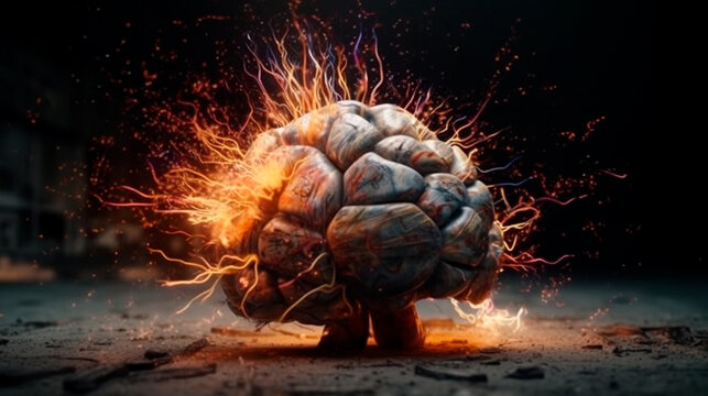 Concept art of a human brain exploding with knowledge and creativity. Generative AI