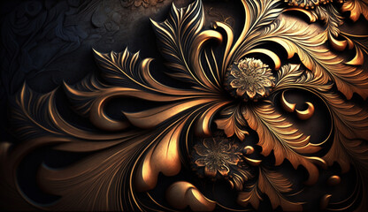 background with ornament, gold, floral, dark
