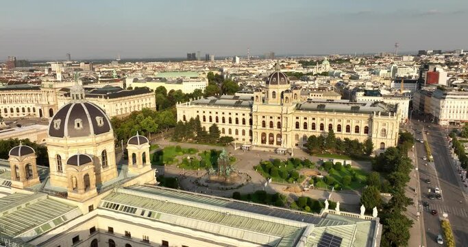 Aerial view of Vienna Maria Theresia Monument and Museums Quartier. Maria Theresien Platz. Art History Kunsthistorisches Museum in Vienna, Austria. Ringstrasse street, Vienna Wien Austria, Europe.