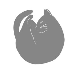 Gray sleeping cat silhouette vector flat design.	