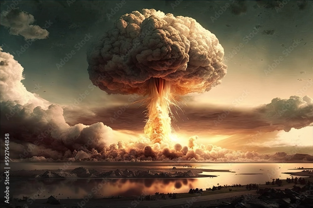 Wall mural Armageddon. A nuclear explosion or an asteroid impact may result in the creation of a nuke. Generative AI - Wall murals