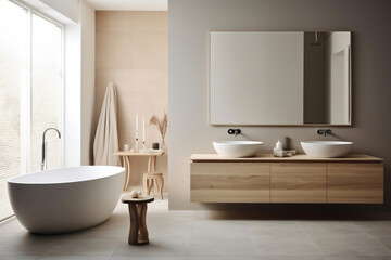 Stilvolles, helles und modernes Badezimmer mit minimalistischem Design, Generative AI