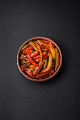 Mix of vegetables corn, carrots, peppers, broccoli, onions in teriyaki sauce