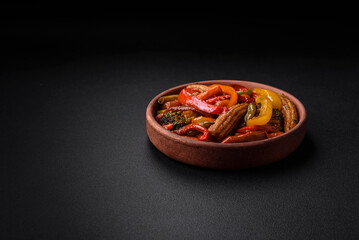 Mix of vegetables corn, carrots, peppers, broccoli, onions in teriyaki sauce