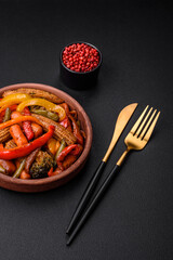 Mix of vegetables corn, carrots, peppers, broccoli, onions in teriyaki sauce