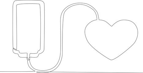 A love is given a blood donation. World blood donor day one-line drawing