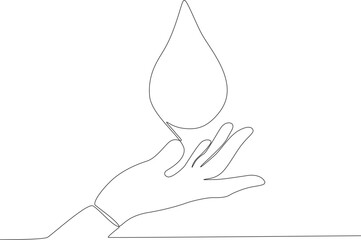 A hand and a drop of blood. World blood donor day one-line drawing
