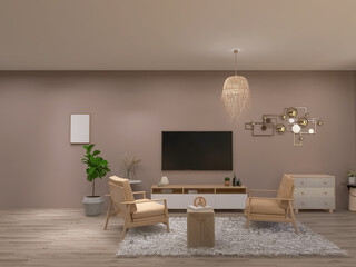 Living room interior 3d render, 3d illustration