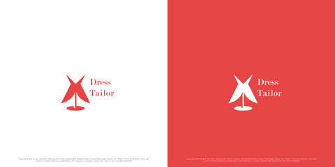 Obraz na płótnie Canvas Dress tailor logo design illustration. Simple creative flat silhouette luxury red dress luxury tailor dress glamor. Apparel clothing fashion lifestyle web app business icon.