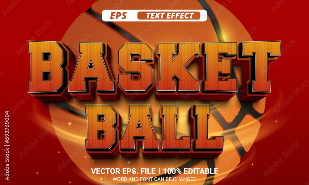 Poster basketball 3d editable vector text effect on red background and basketball