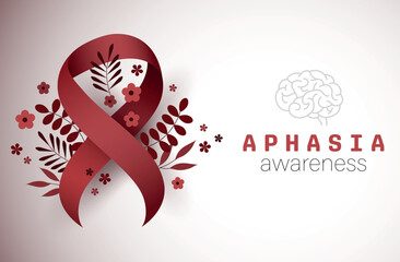 Aphasia awareness. Ribbon with flowers health awareness for banner, poster, card and background design