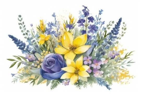 Cold-scale watercolor composition. floral bouquet. Generative AI