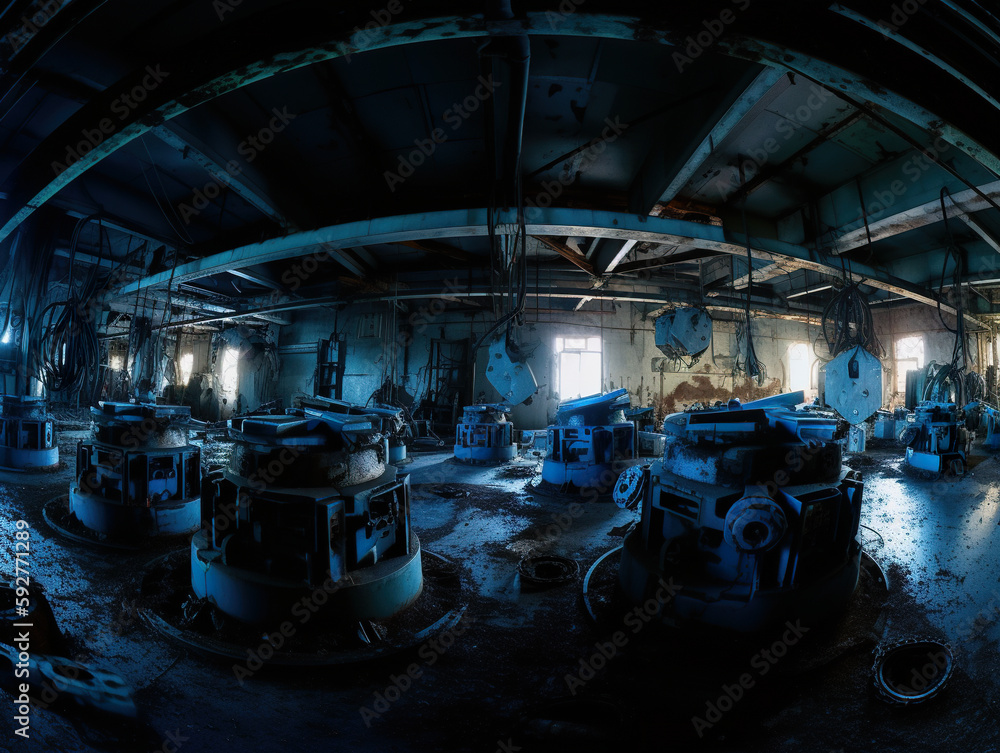 Poster a room filled with lots of machines and machinery. ai generative image